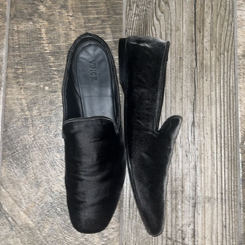 Vintage Vince Milo black suede leather square toe loafers